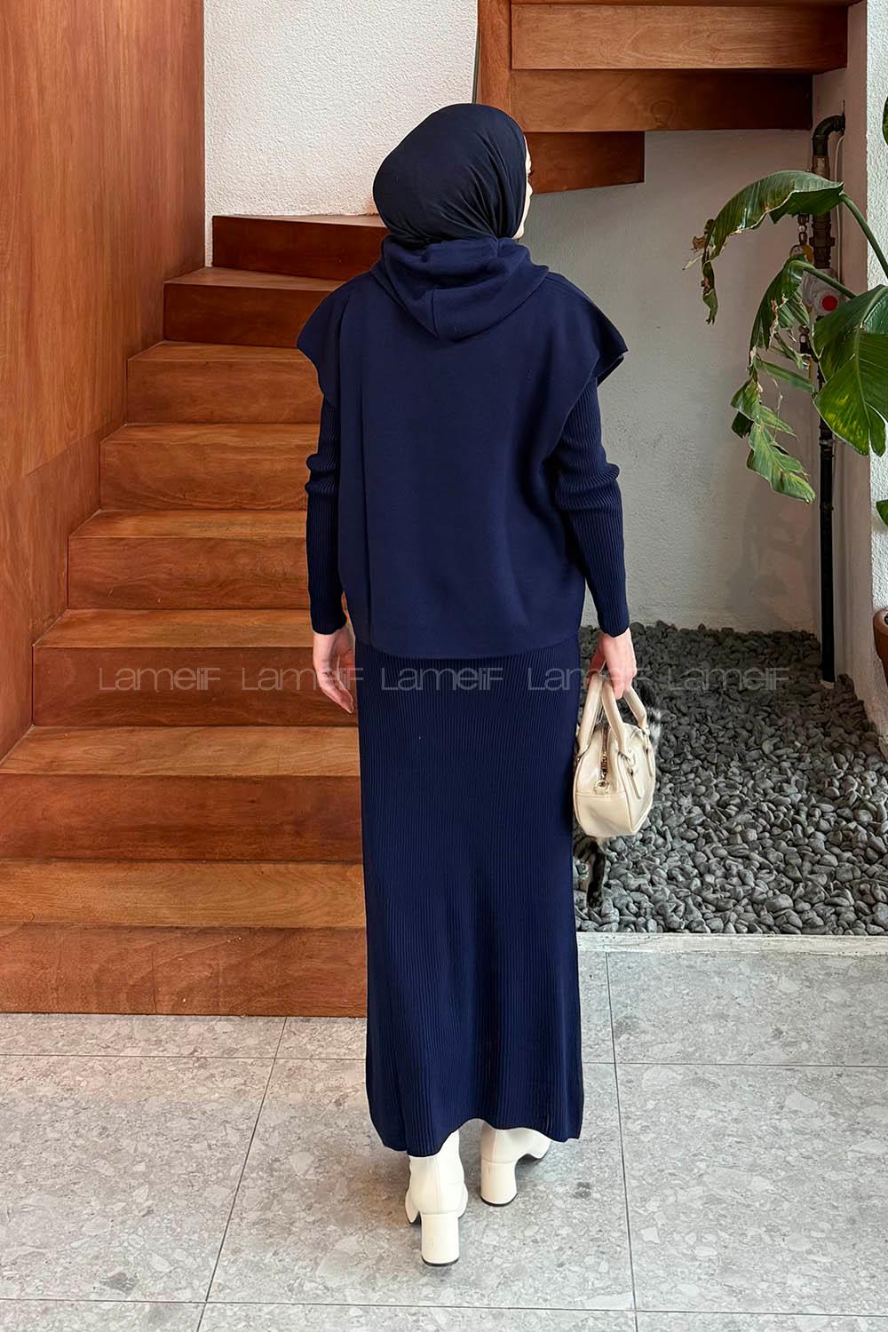 Lamelif Yelek-Jile İkili Triko Takım Lacivert