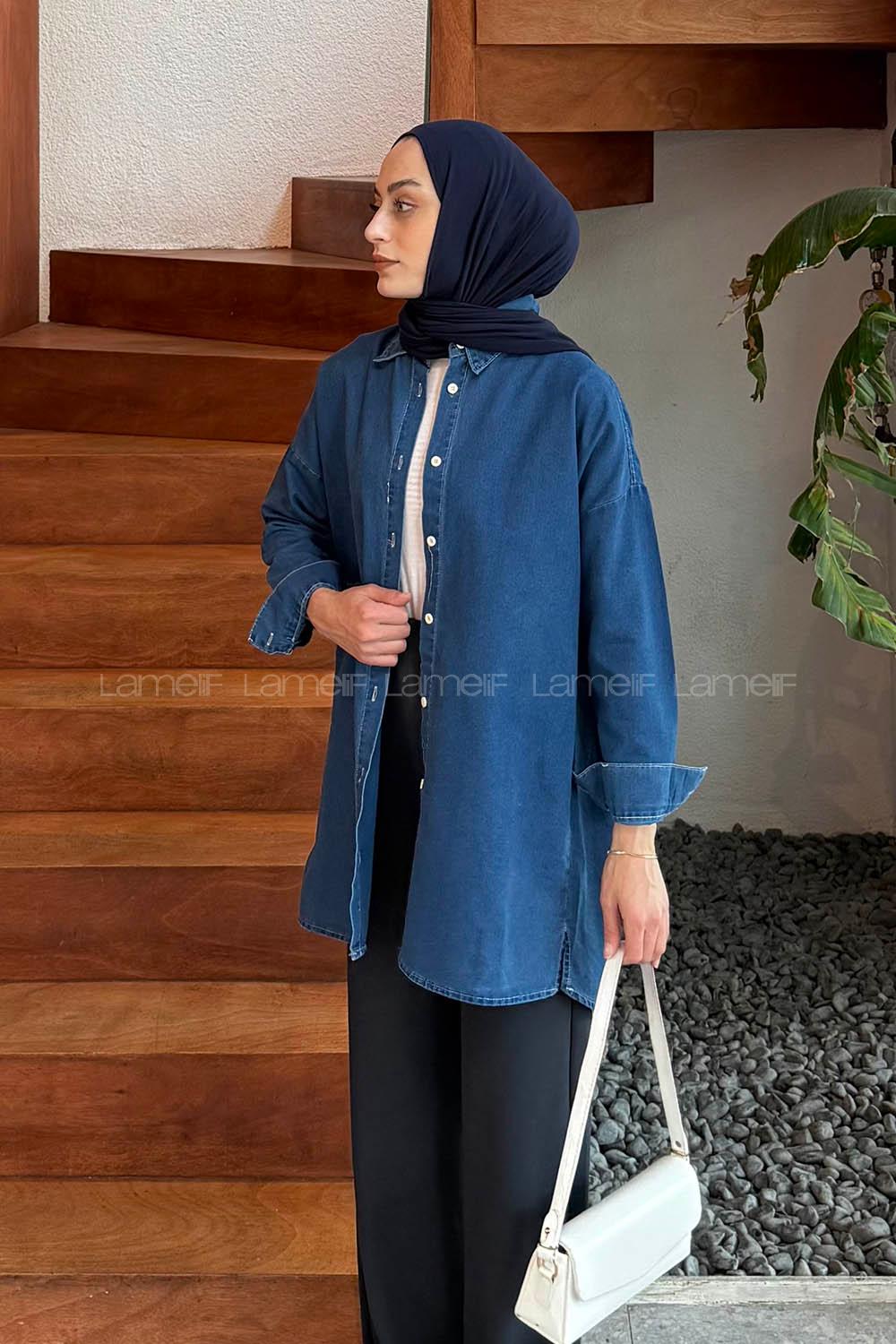 Denim Blue Shirt Collar Long Arm Cotton Shirt