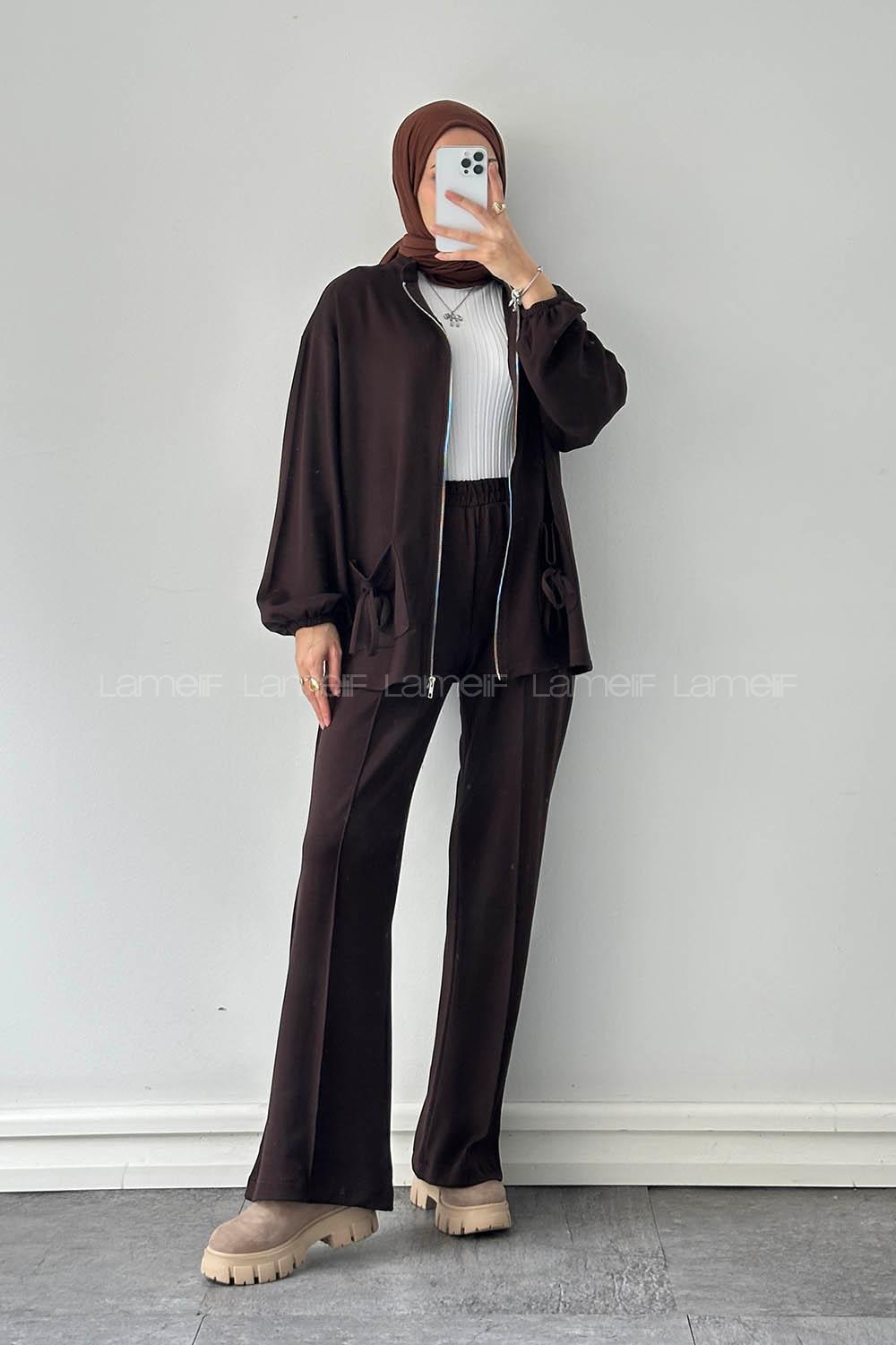 Lamelif Biyeli Cepli İkili Takım Acı Kahverengi