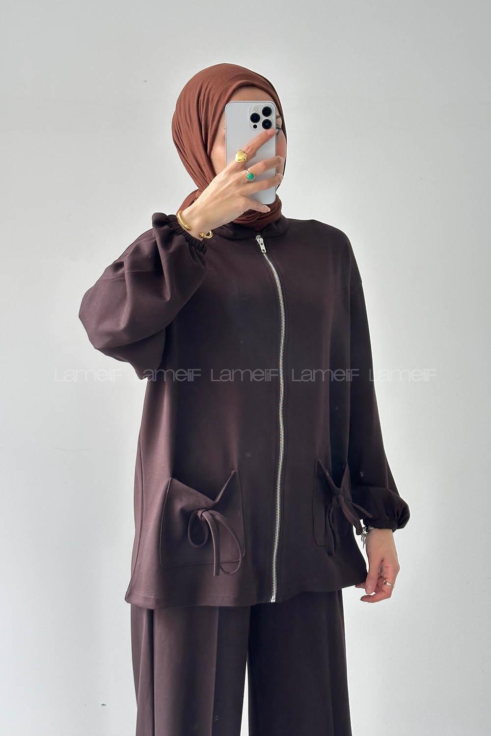 Lamelif Biyeli Cepli İkili Takım Acı Kahverengi