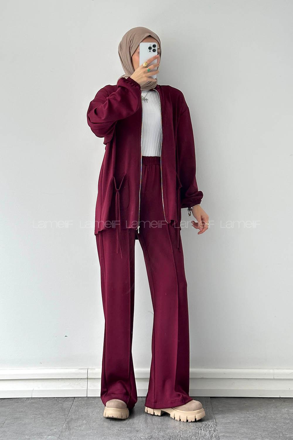 Lamelif Biyeli Cepli İkili Takım Bordo