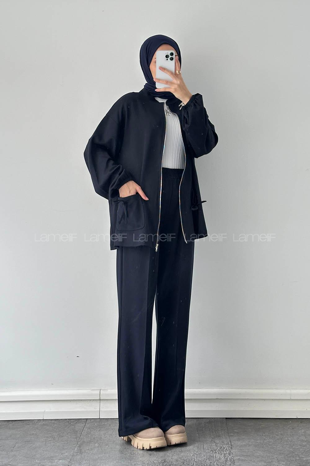 Lamelif Biyeli Cepli İkili Takım Lacivert