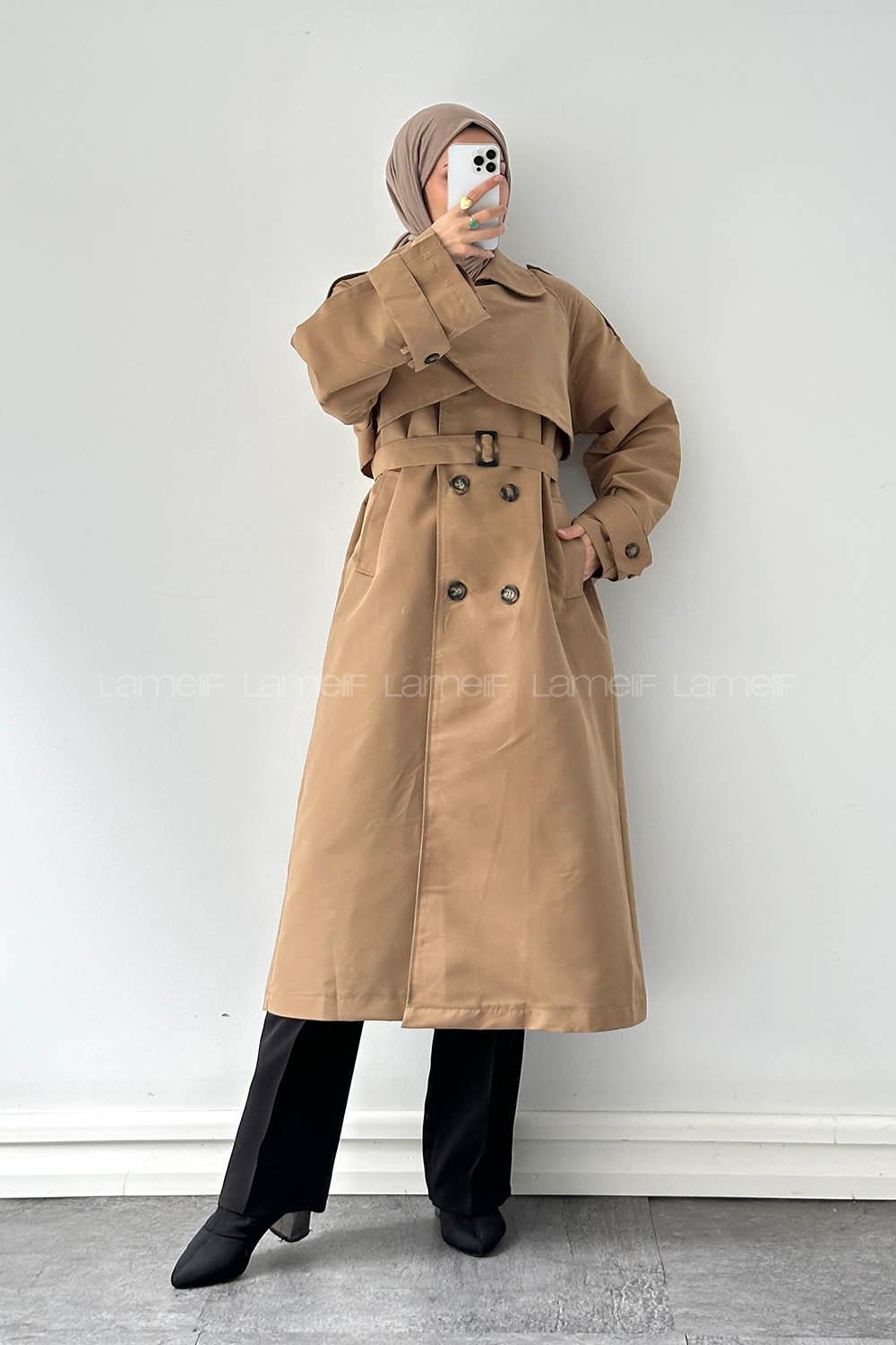 Lamelif Cep Yaka Trençkot Toprak Rengi