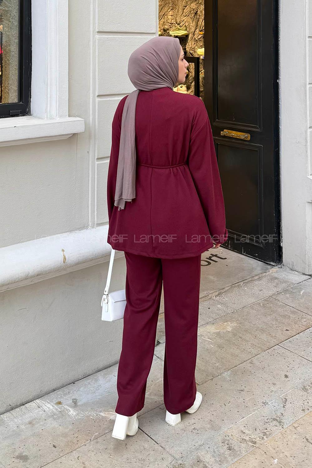 Lamelif Duble Kol Tesettür Takım Bordo