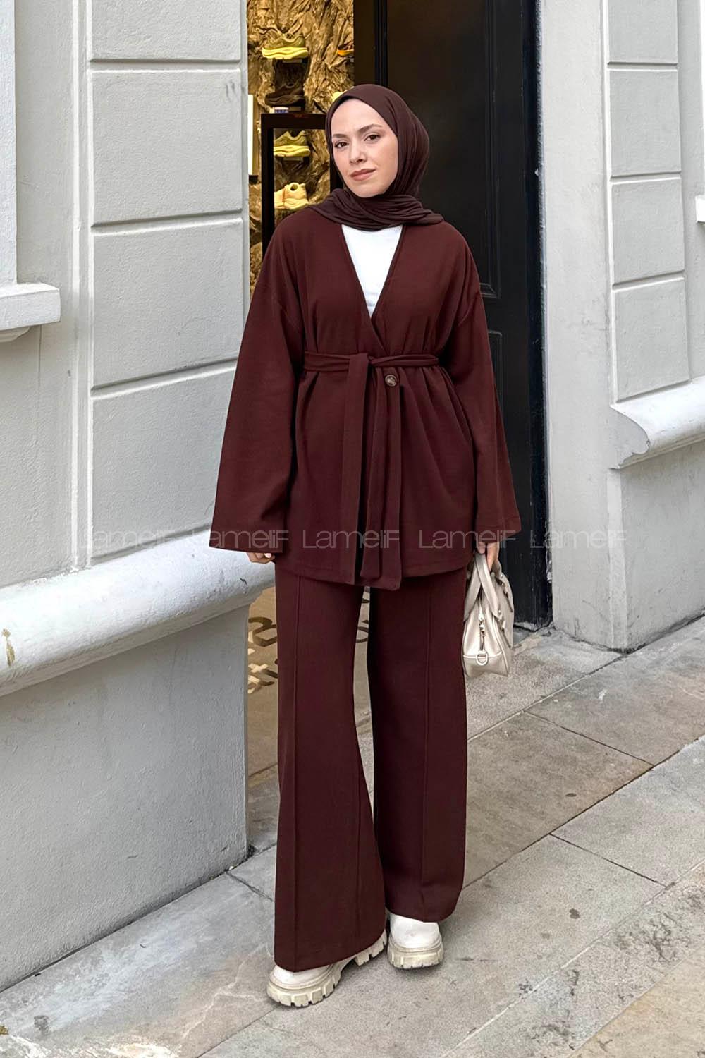 Lamelif Fitilli Kruvaze Takım Acı Kahve