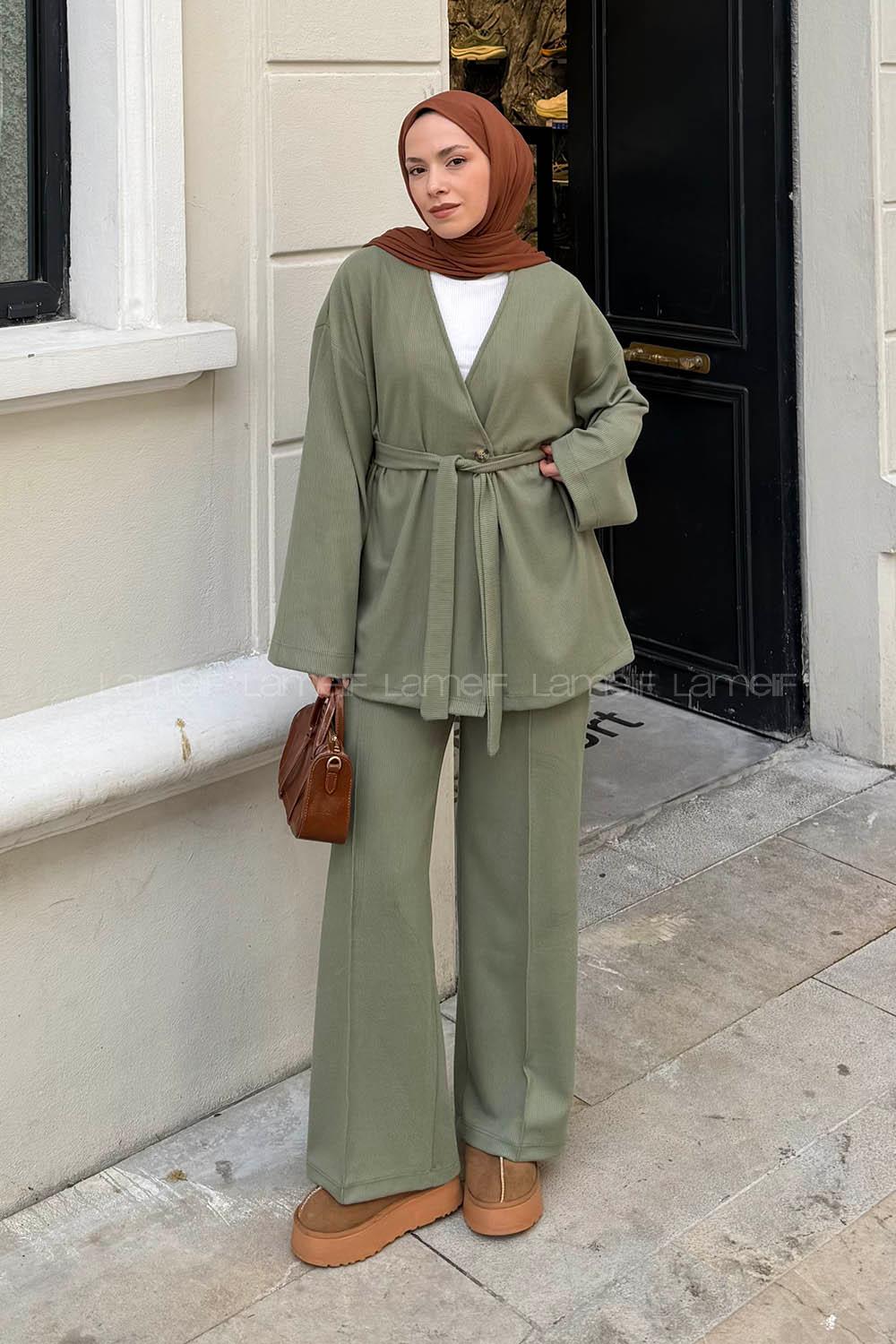 Lamelif Fitilli Kruvaze Takım Haki