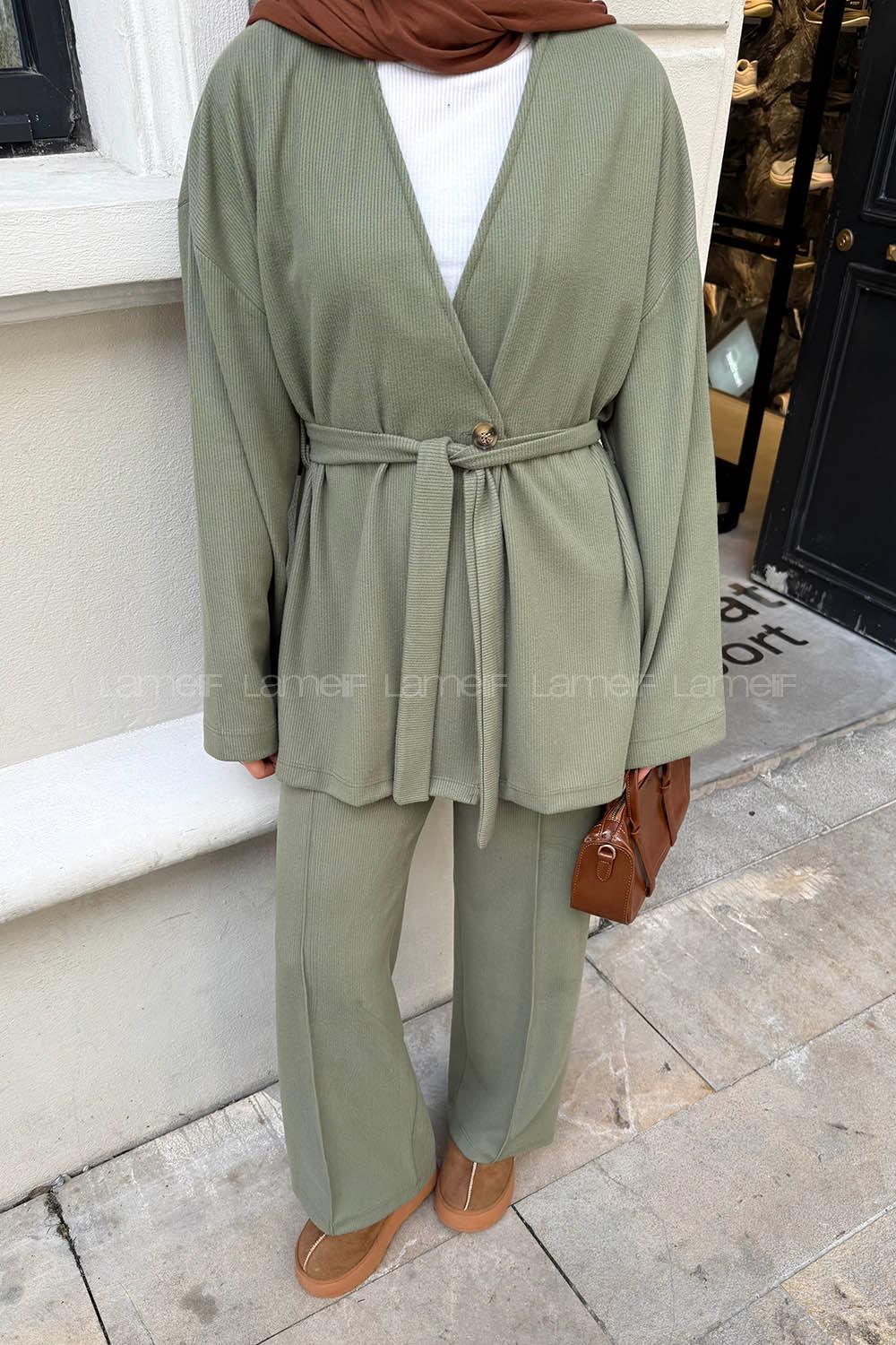 Lamelif Fitilli Kruvaze Takım Haki