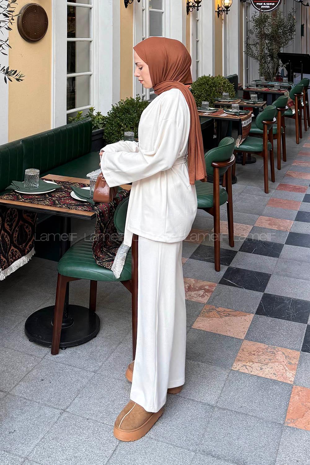 Lamelif Fitilli Kruvaze Takım Krem