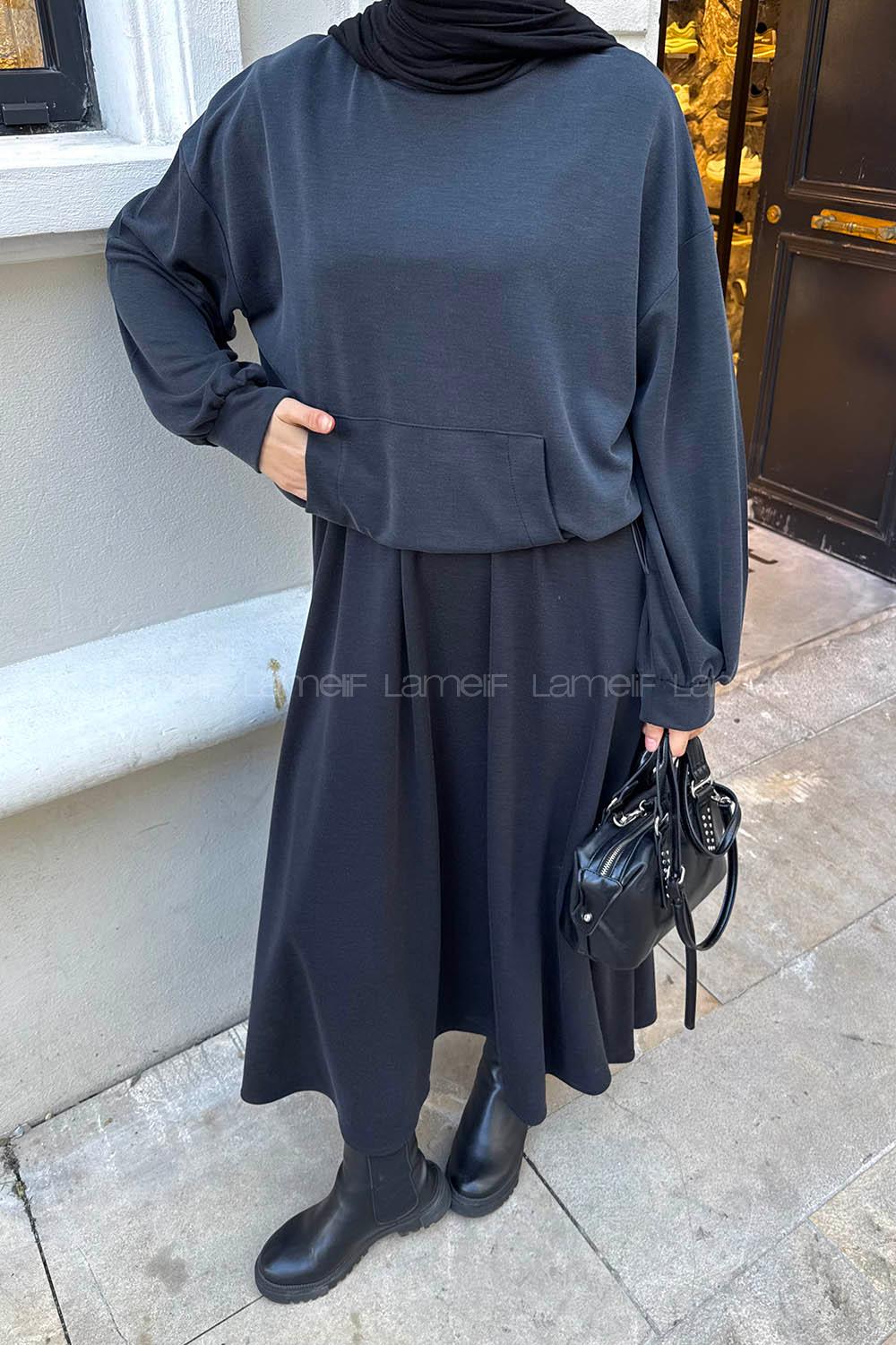 Lamelif Kanguru Cep Etekli İkili Takım Antrasit