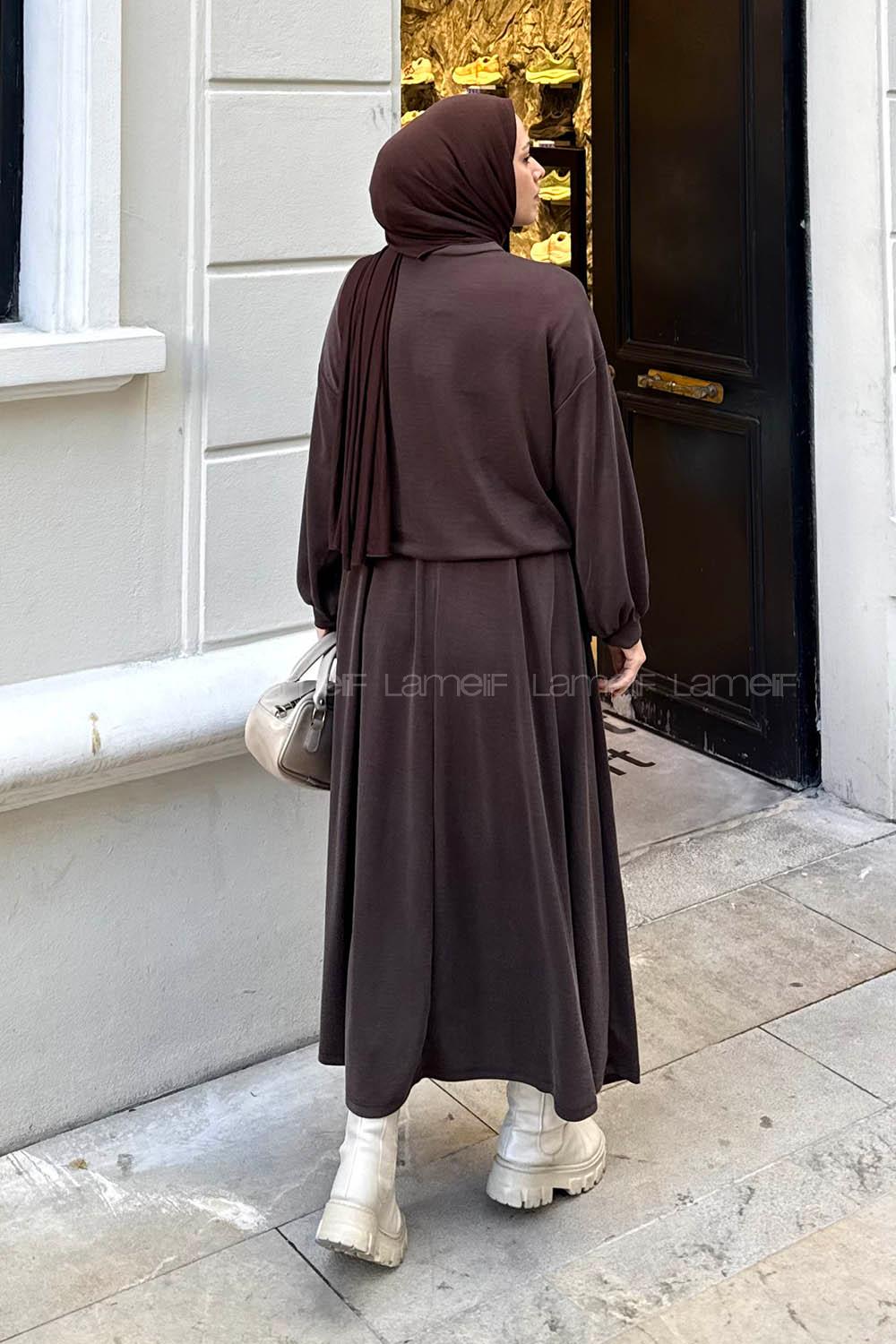 Lamelif Kanguru Cep Etekli İkili Takım Kahverengi