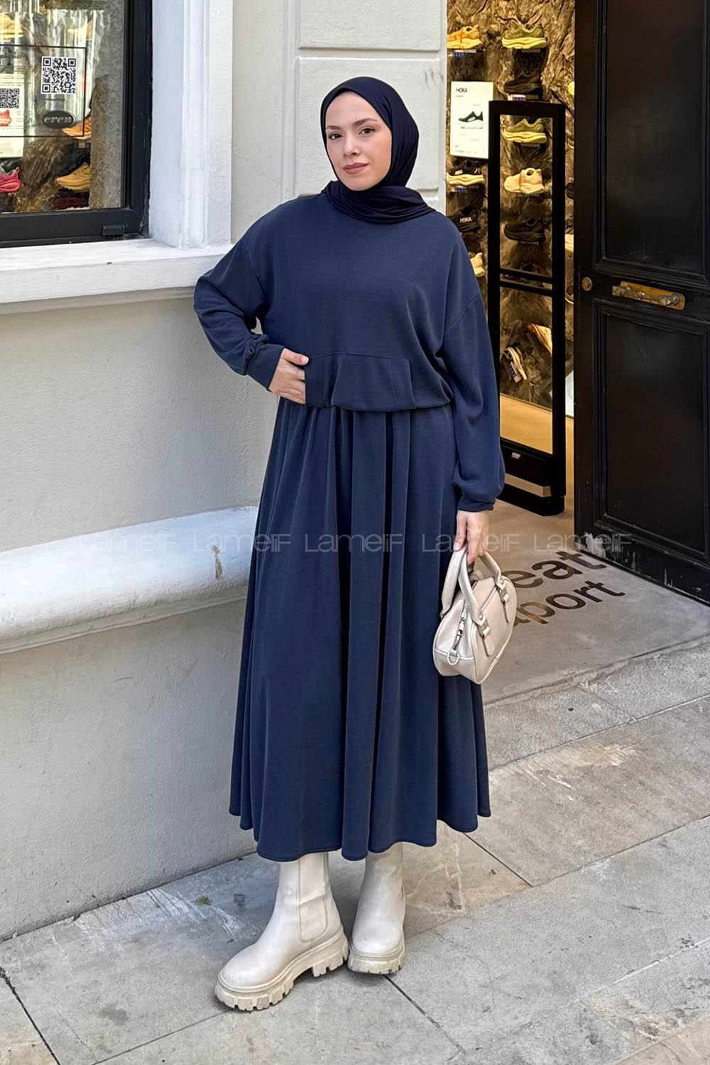 Lamelif Kanguru Cep Etekli İkili Takım Lacivert