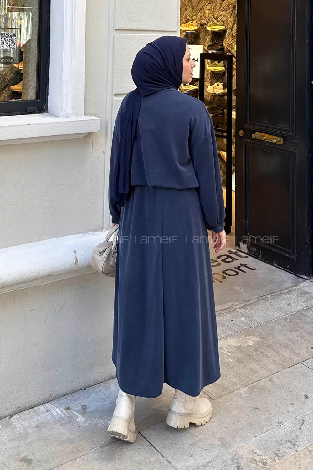 Lamelif Kanguru Cep Etekli İkili Takım Lacivert