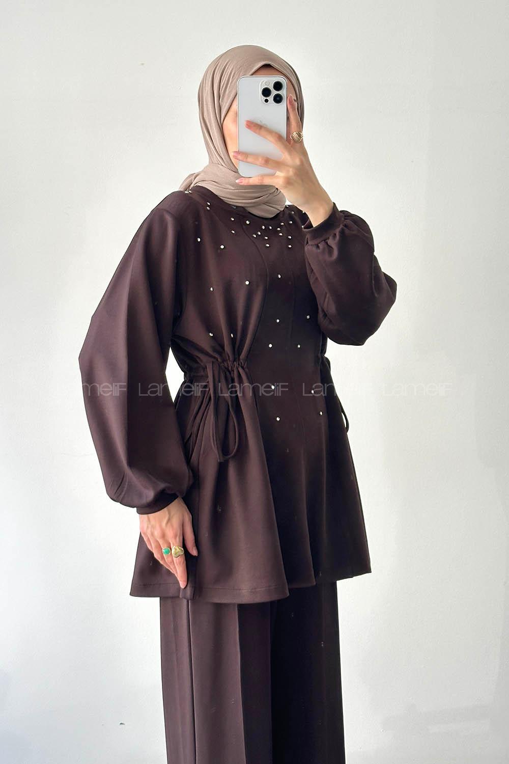 Lamelif Oysho Taşlı İkili Takım Acı Kahve