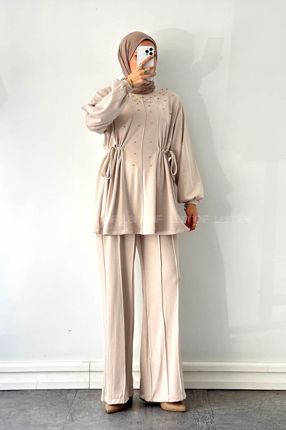 Lamelif Oysho Taşlı İkili Takım Krem