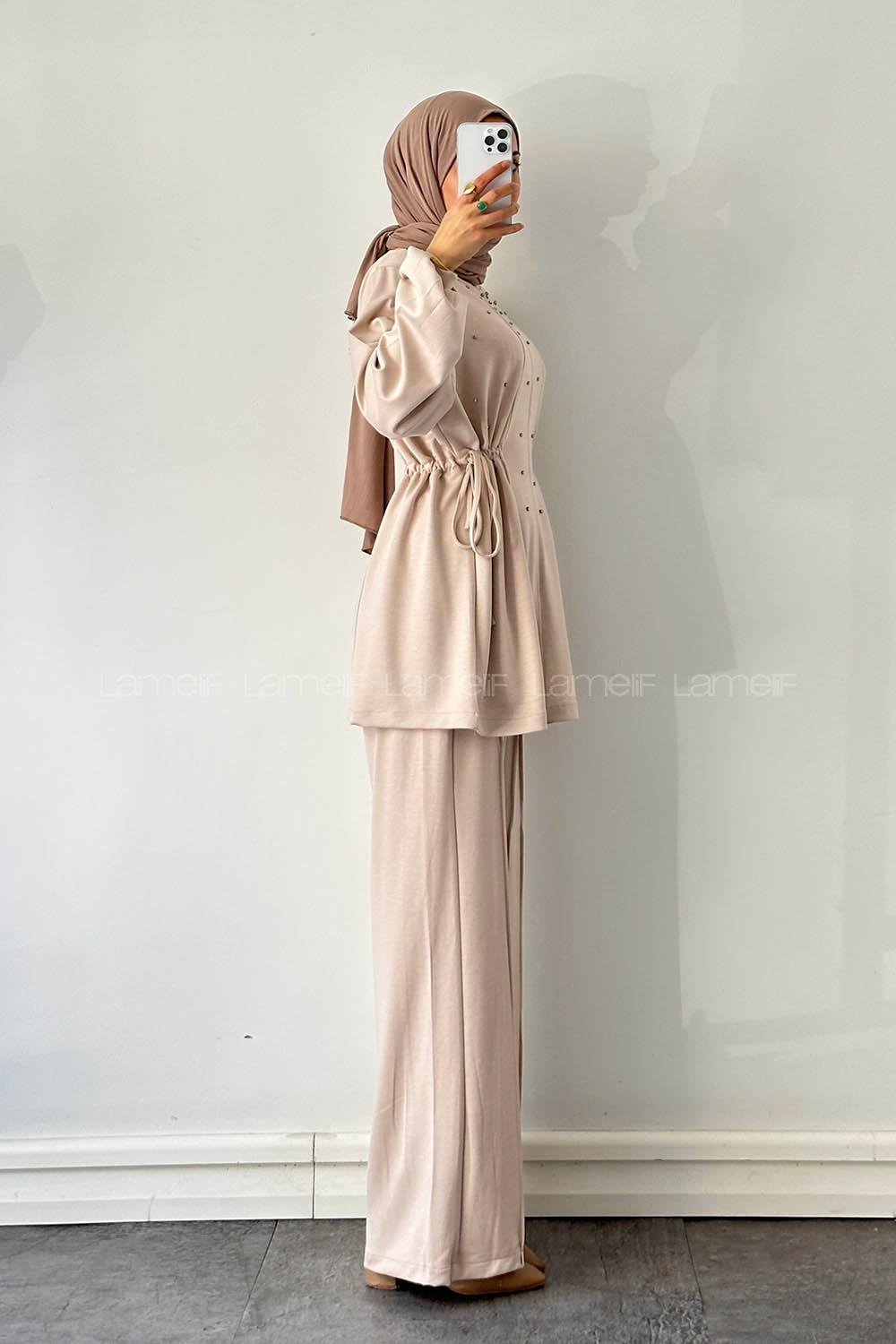 Lamelif Oysho Taşlı İkili Takım Krem