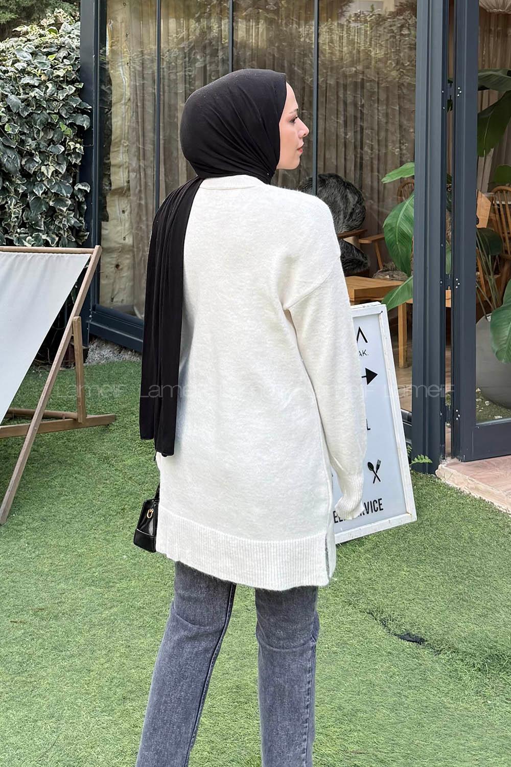 Lamelif Çiçek Detaylı Triko Kazak Natural