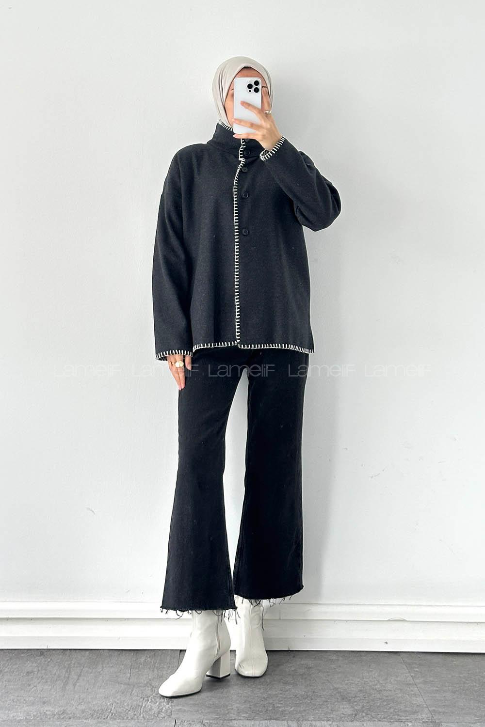 Lamelif Dikiş Detaylı Panço Antrasit