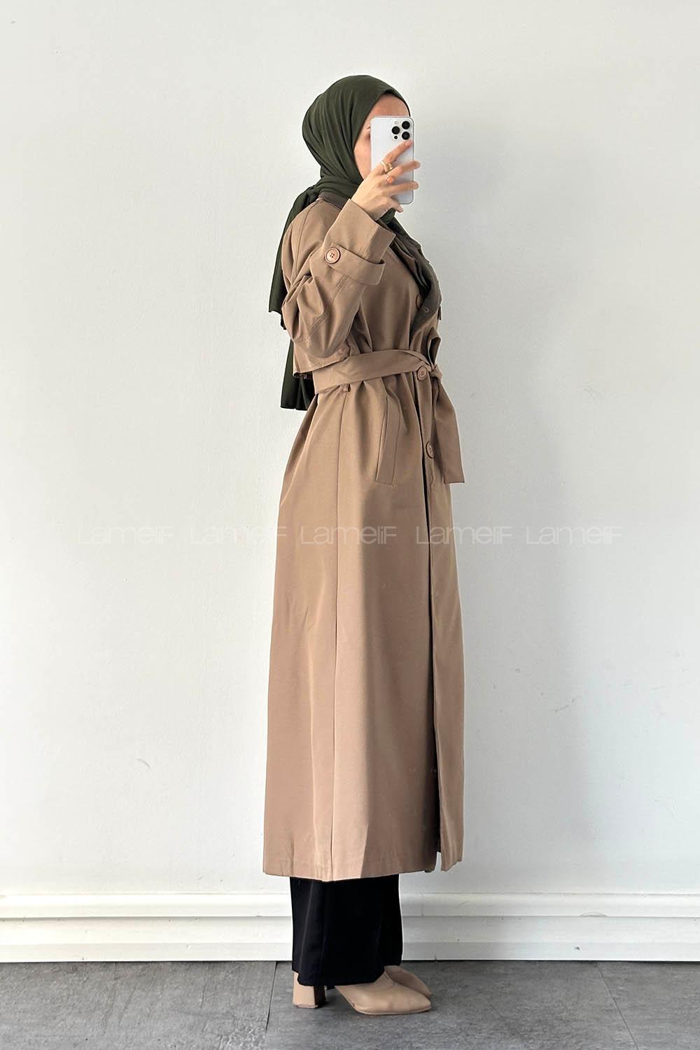 Lamelif Garnili Uzun Trenç Camel