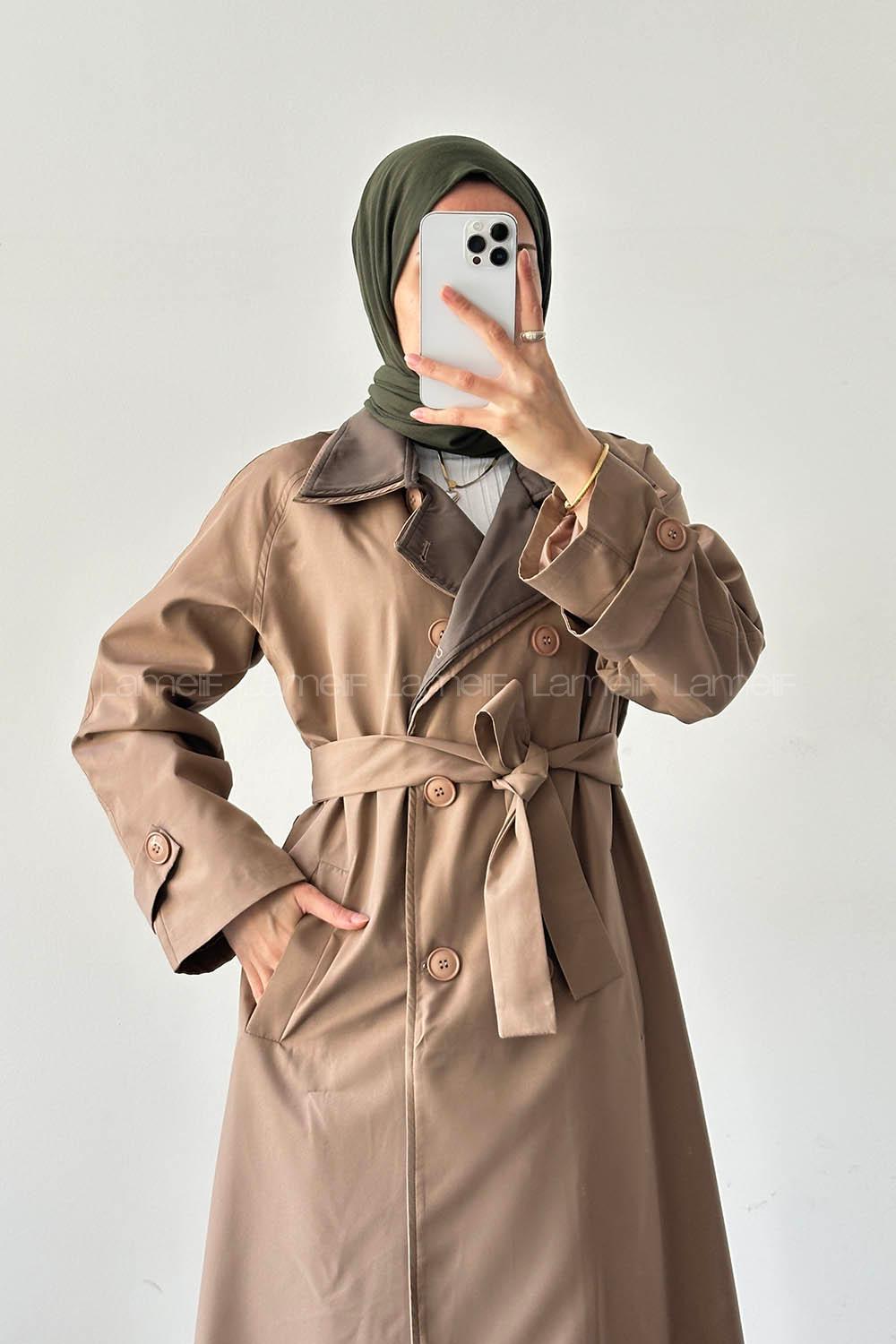 Lamelif Garnili Uzun Trenç Camel