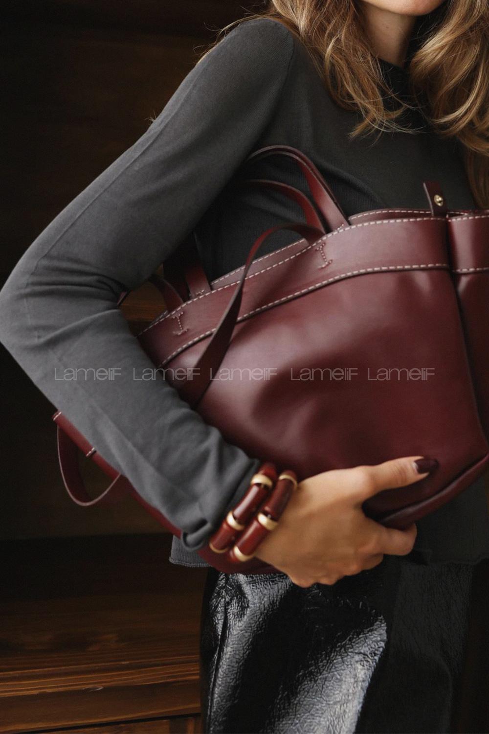 Lamelif Kadın Çift Saplı Tote Çanta Pablo Bordo