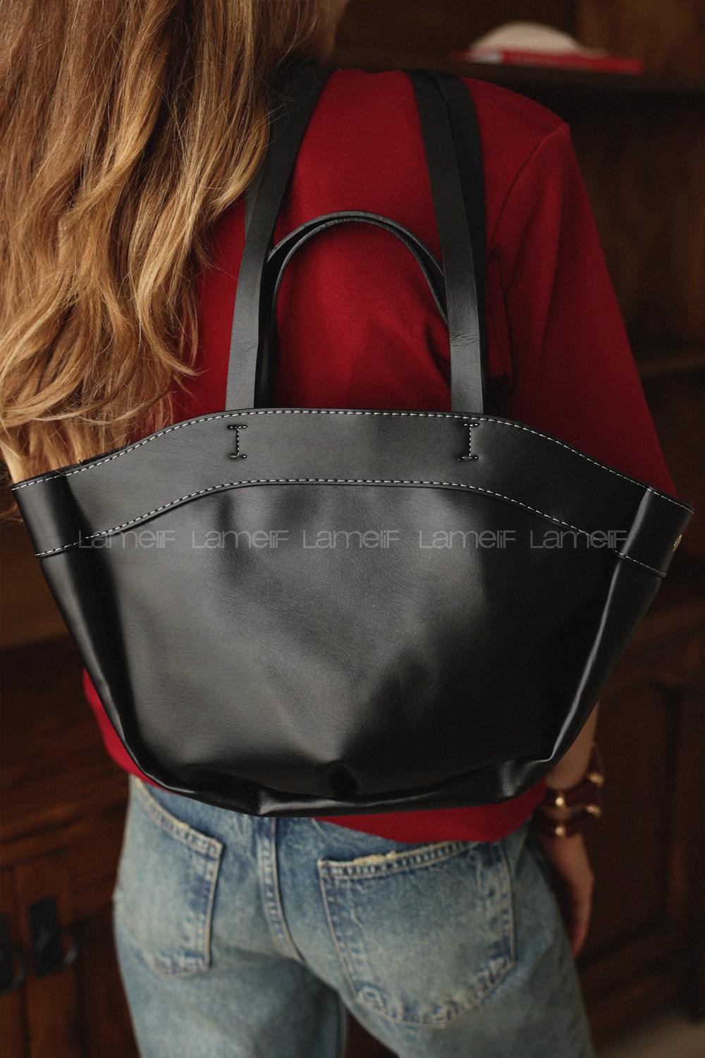 Lamelif Kadın Çift Saplı Tote Çanta Pablo Siyah