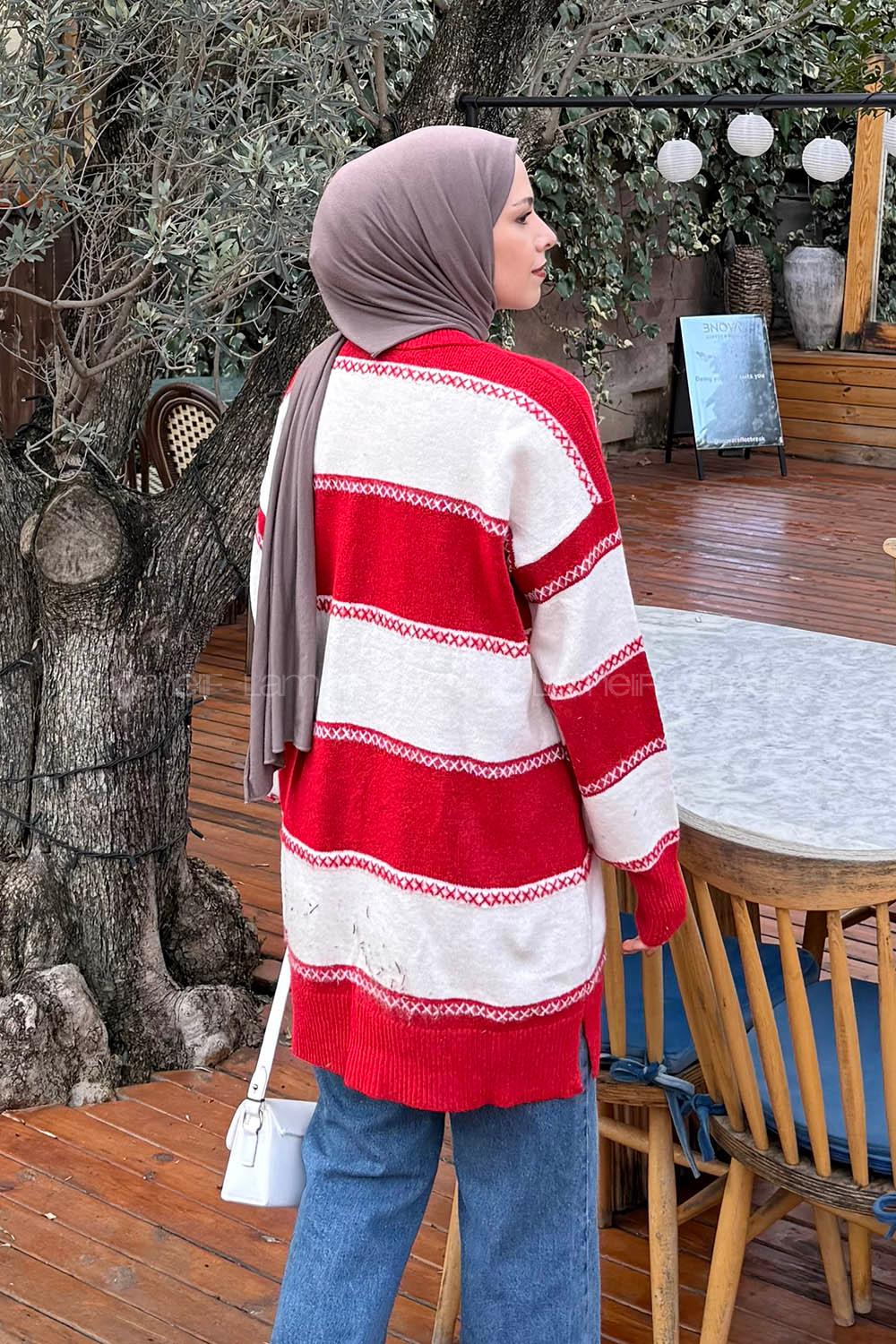 Lamelif Kalın Çizgili Kazak Nar Çiçeği