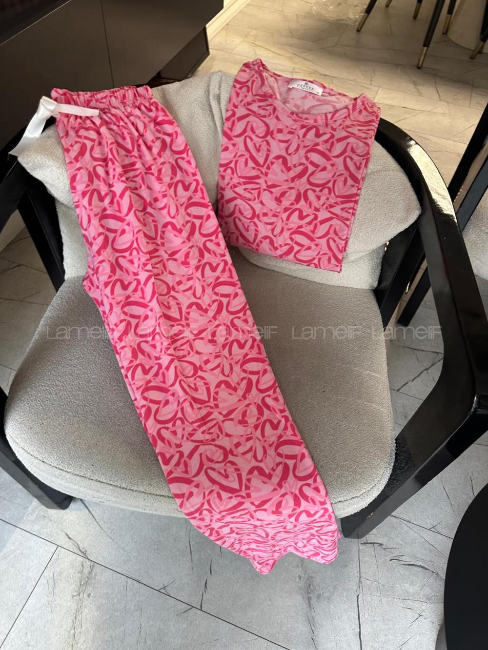 Lamelif Kalp Desenli Pijama Takımı