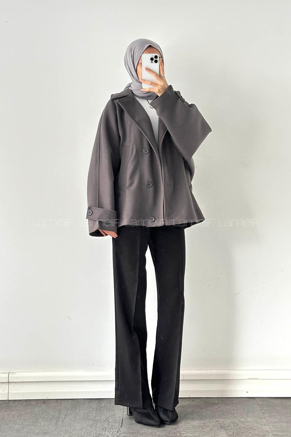 Anthracite Shirt Collar Long Arm Coat