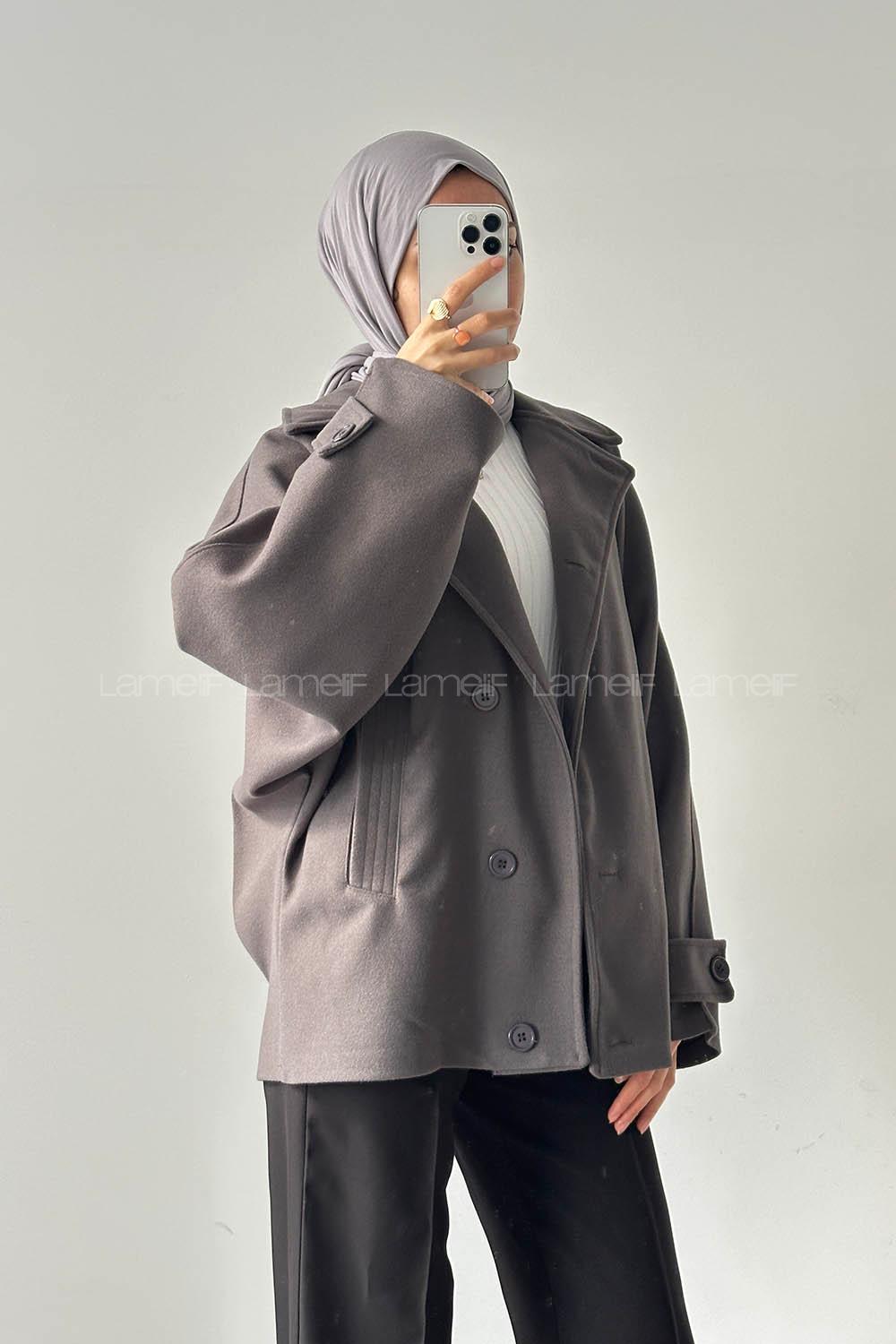 Anthracite Shirt Collar Long Arm Coat