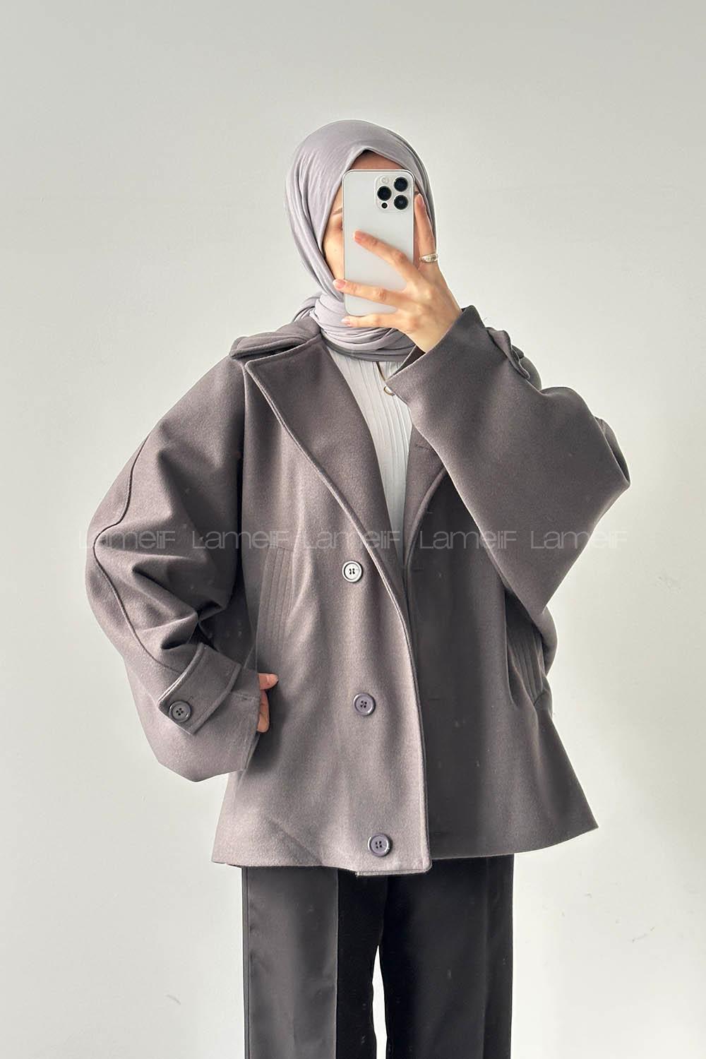 Anthracite Shirt Collar Long Arm Coat