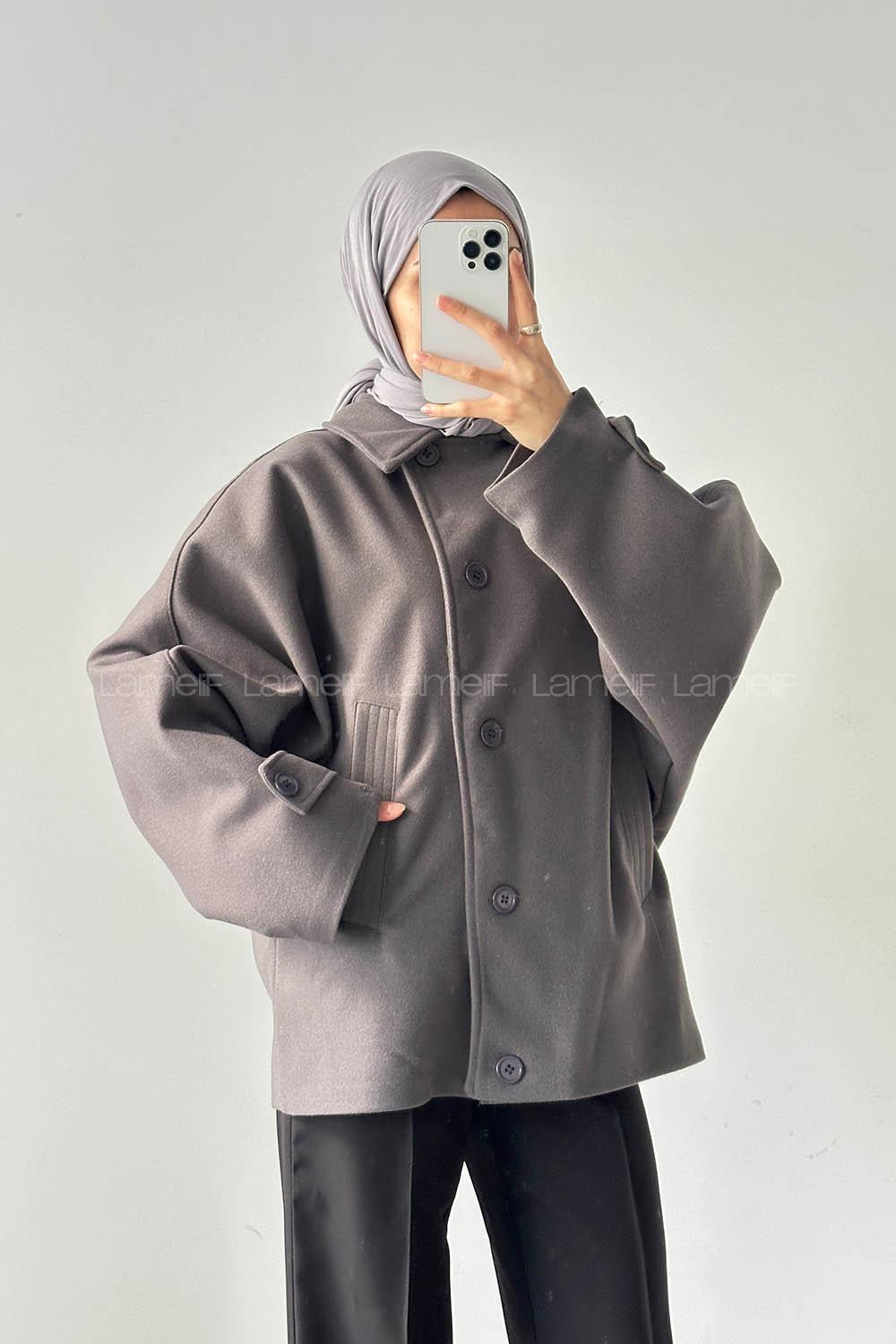 Anthracite Shirt Collar Long Arm Coat