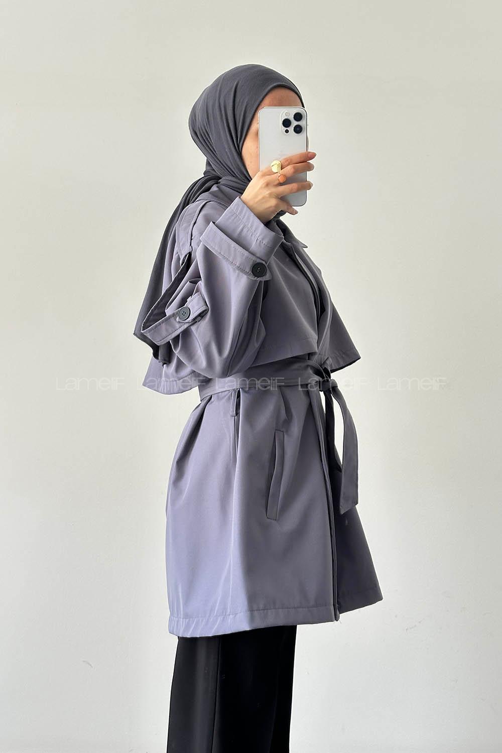 Lamelif Omuz Apoletli Trençkot Gri