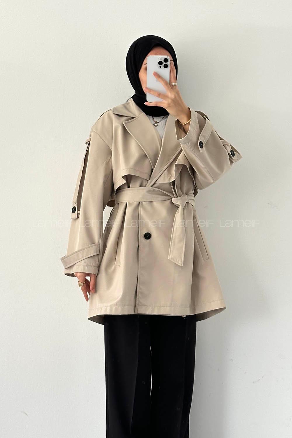 Lamelif Omuz Apoletli Trençkot Taş Rengi