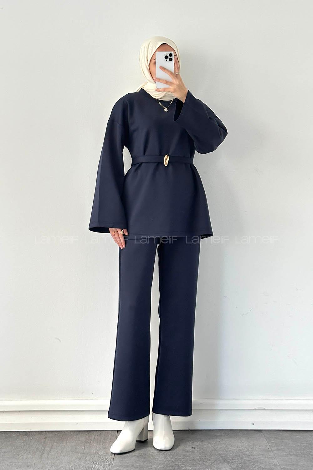 Lamelif Scuba Tesettür İkili Takım Lacivert