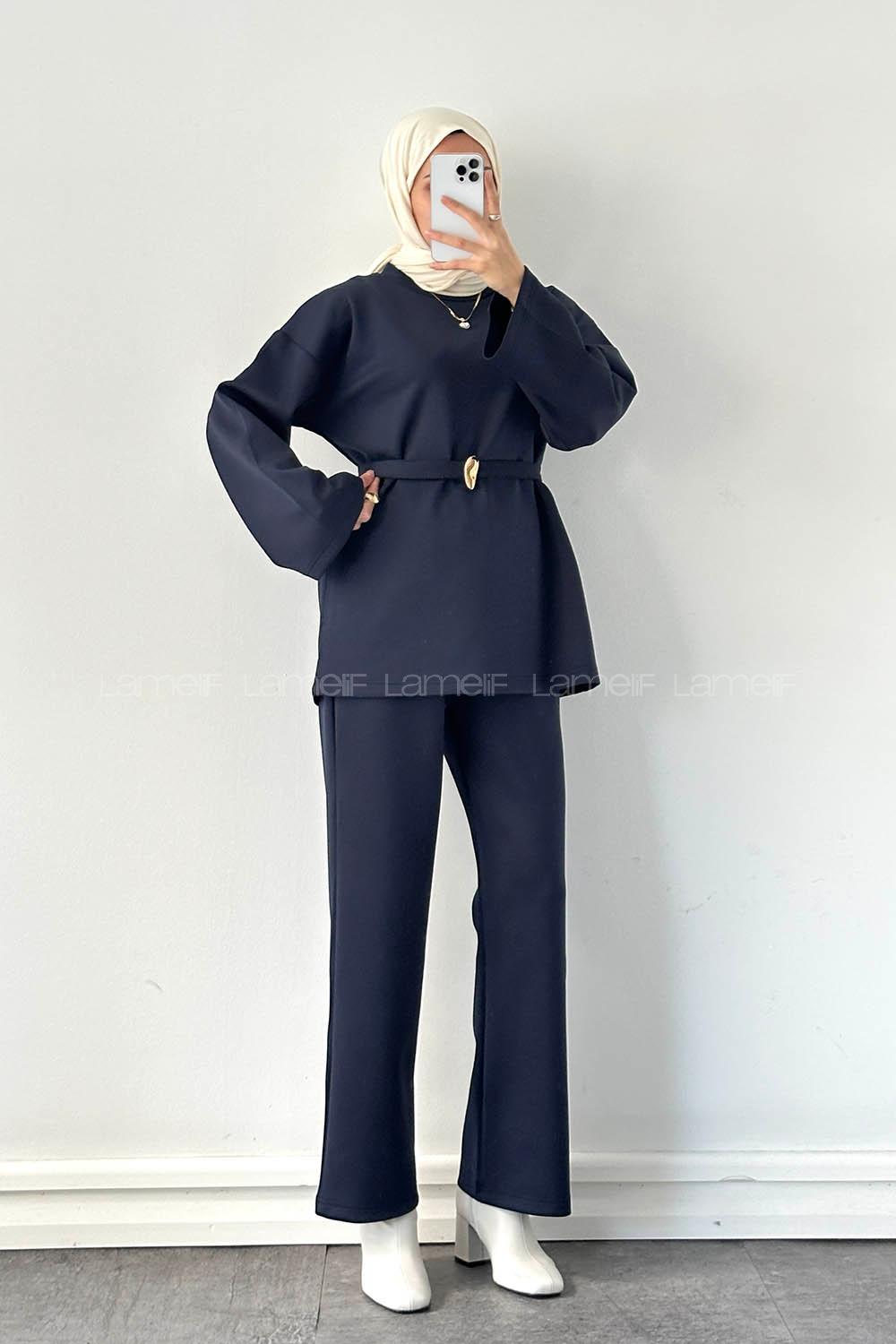 Lamelif Scuba Tesettür İkili Takım Lacivert