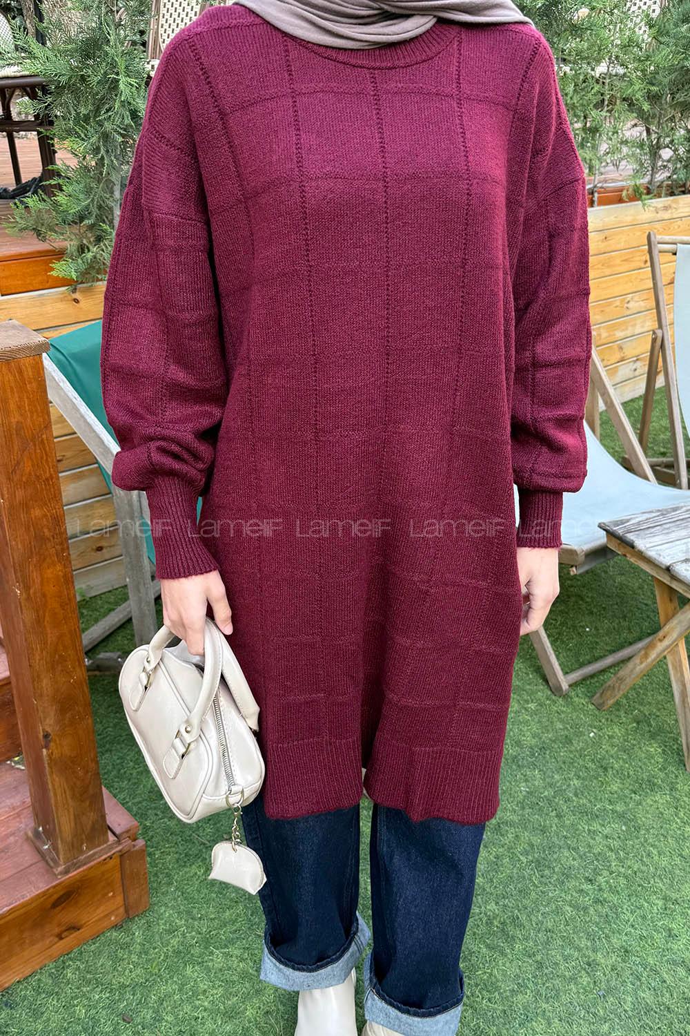 Claret Red Crew Neck Long Arm Jumper