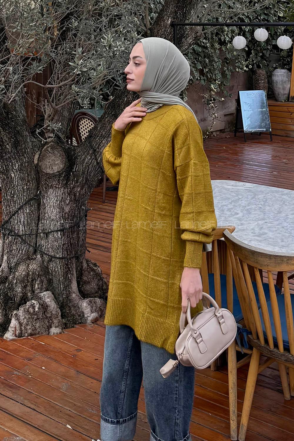 Lamelif Yumoş Triko Kazak Yağ Yeşili