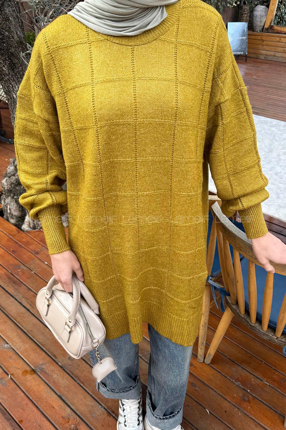 Lamelif Yumoş Triko Kazak Yağ Yeşili