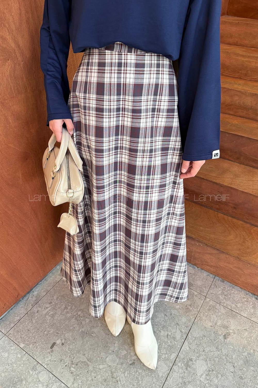 Claret Red Cotton Fabric Flared Skirt Skirt