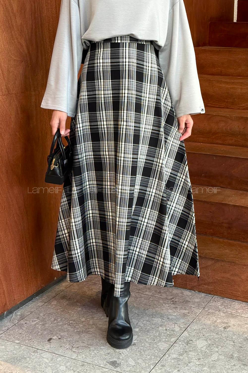 Black Cotton Fabric Flared Skirt Skirt