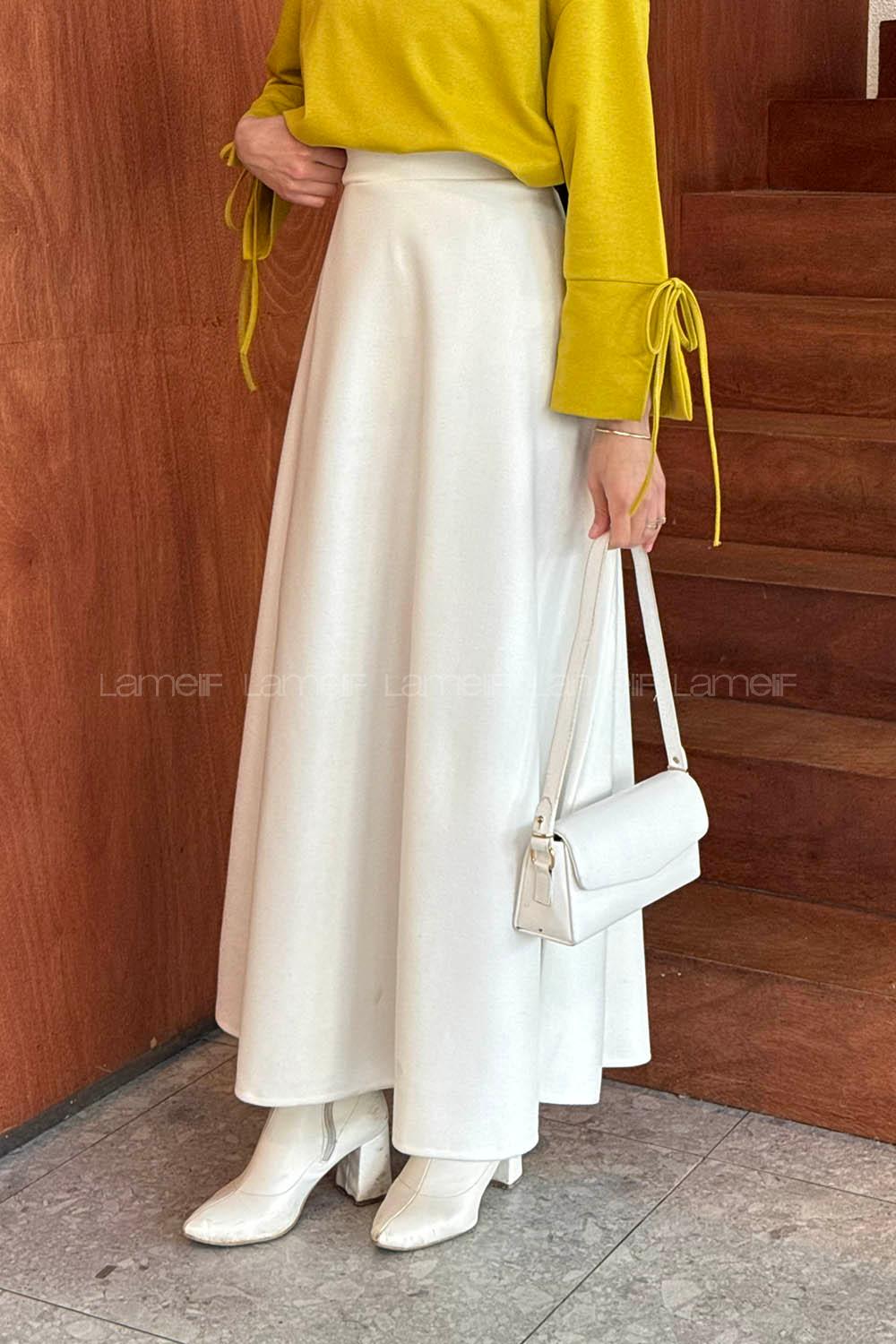 Lamelif Kaşe Etek Beyaz