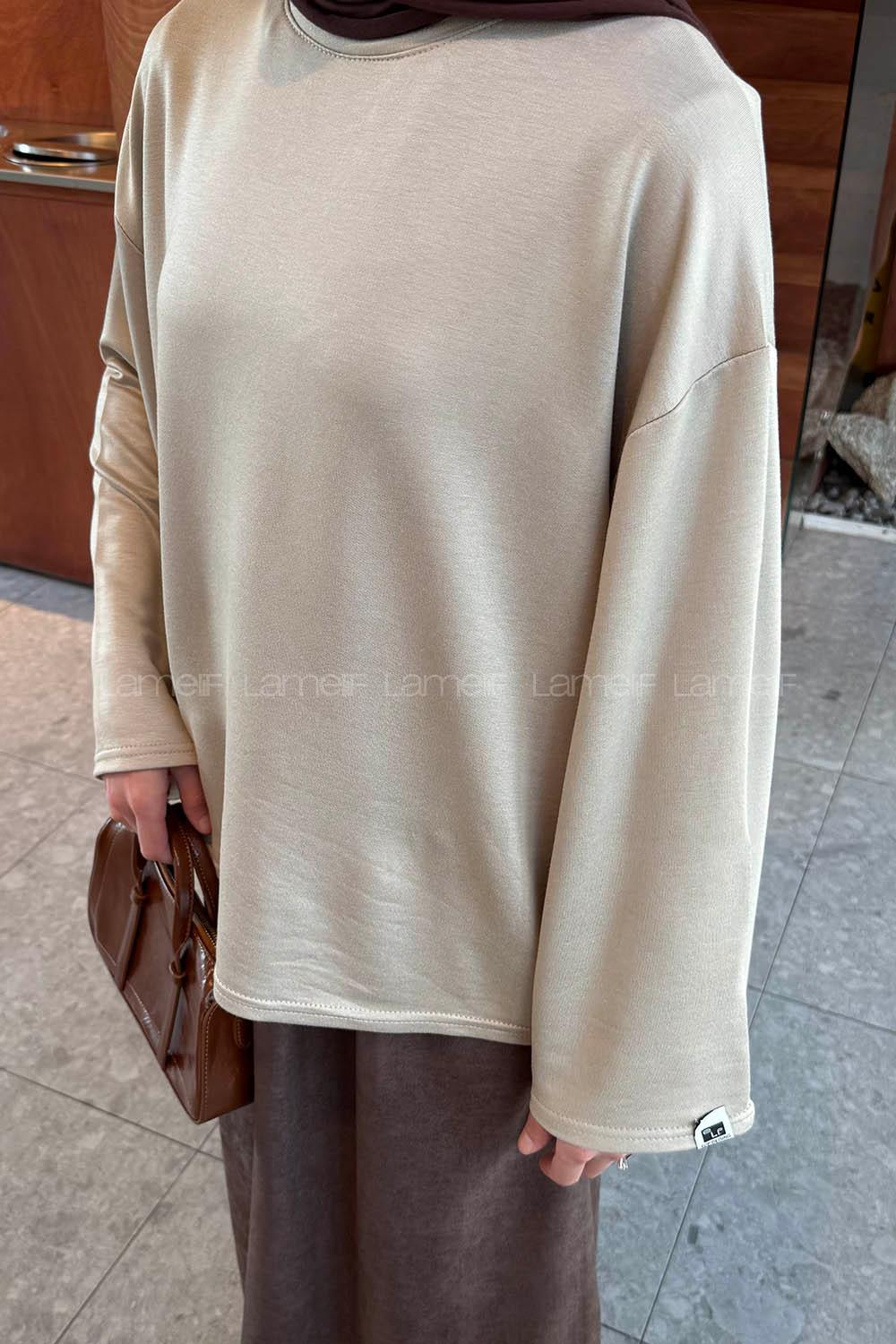 Lamelif Kol Armalı Sweatshirt Bej