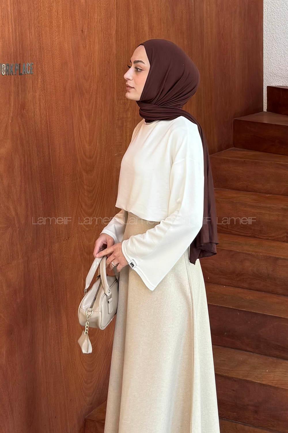 Lamelif Kol Armalı Sweatshirt Beyaz