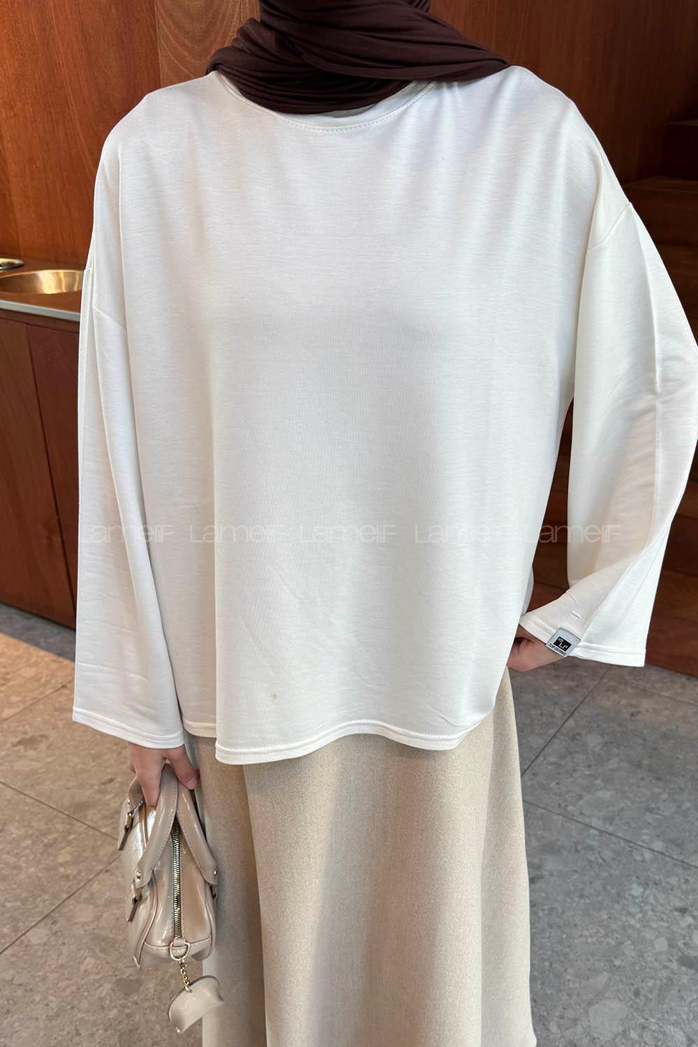 Lamelif Kol Armalı Sweatshirt Beyaz