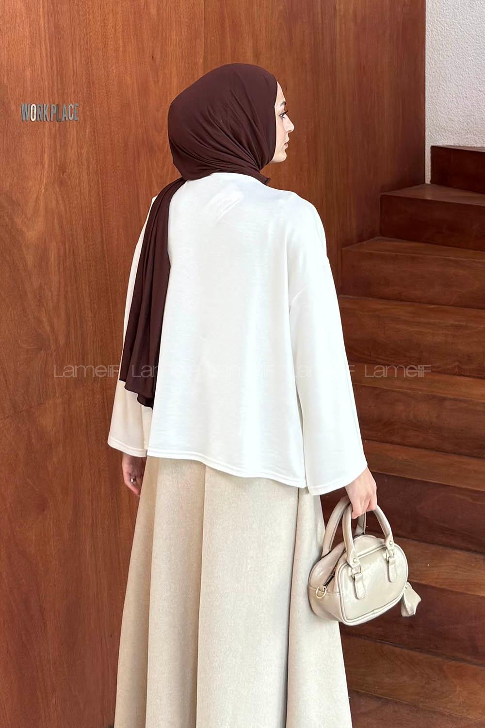 Lamelif Kol Armalı Sweatshirt Beyaz