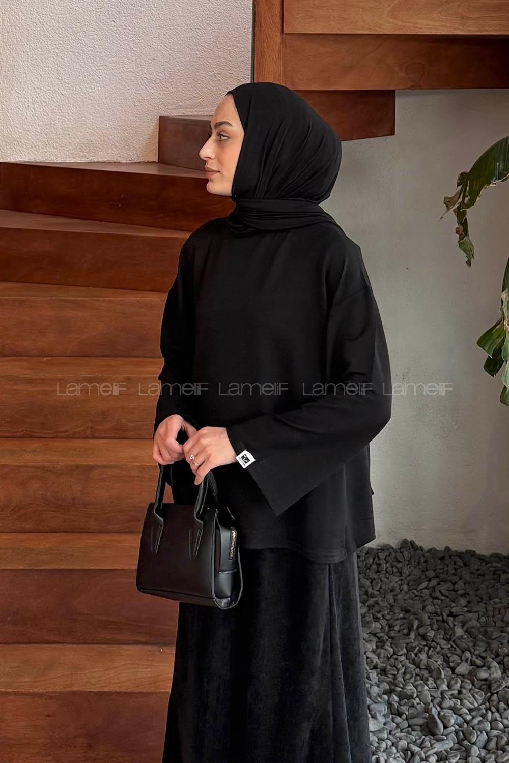 Lamelif Kol Armalı Sweatshirt Siyah