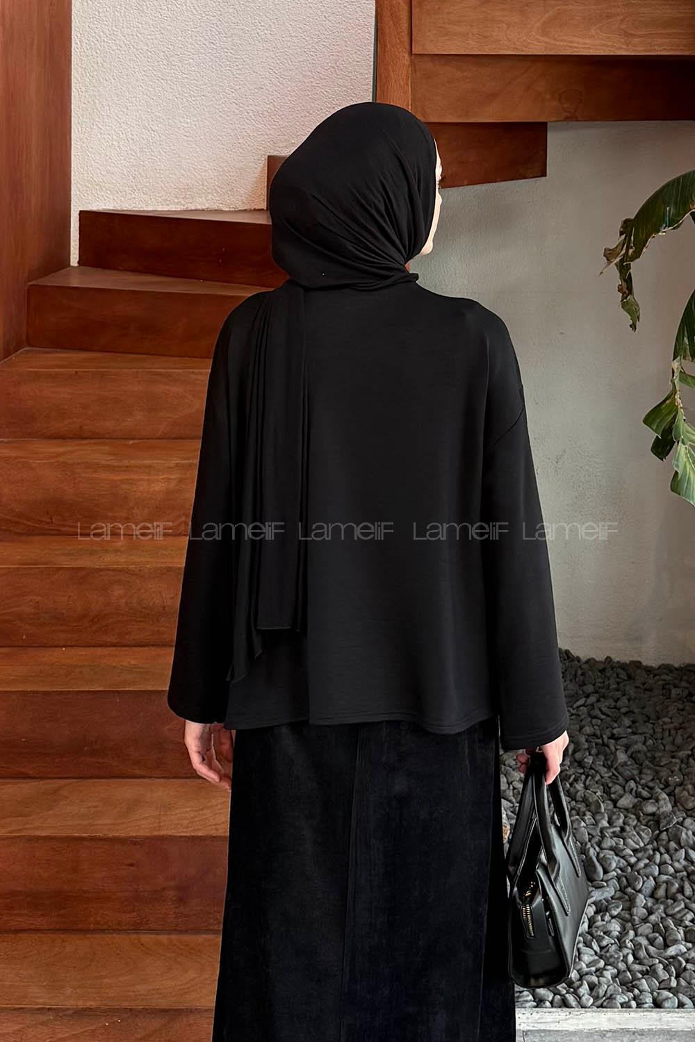 Lamelif Kol Armalı Sweatshirt Siyah