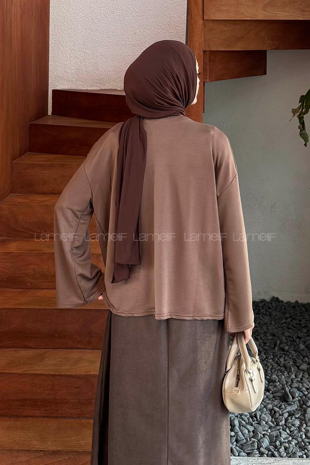 Lamelif Kol Armalı Sweatshirt Soft Kahve