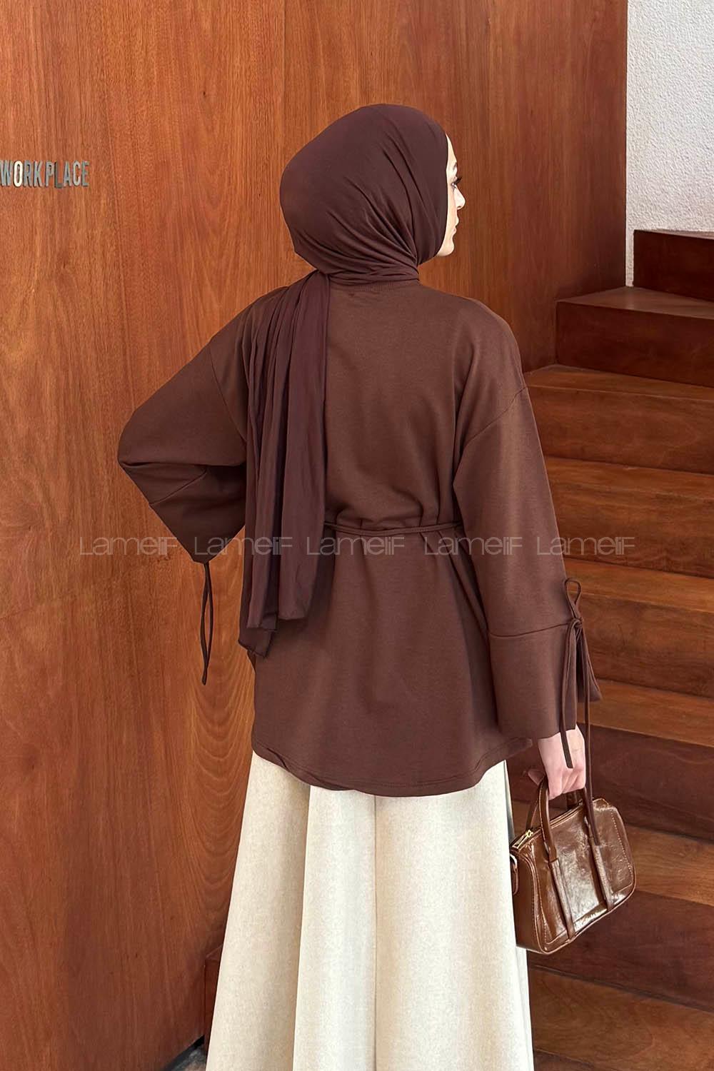 Lamelif Kol Biyeli Sweat Kahverengi