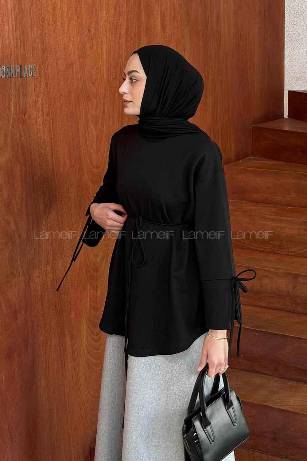 Lamelif Kol Biyeli Sweat Siyah